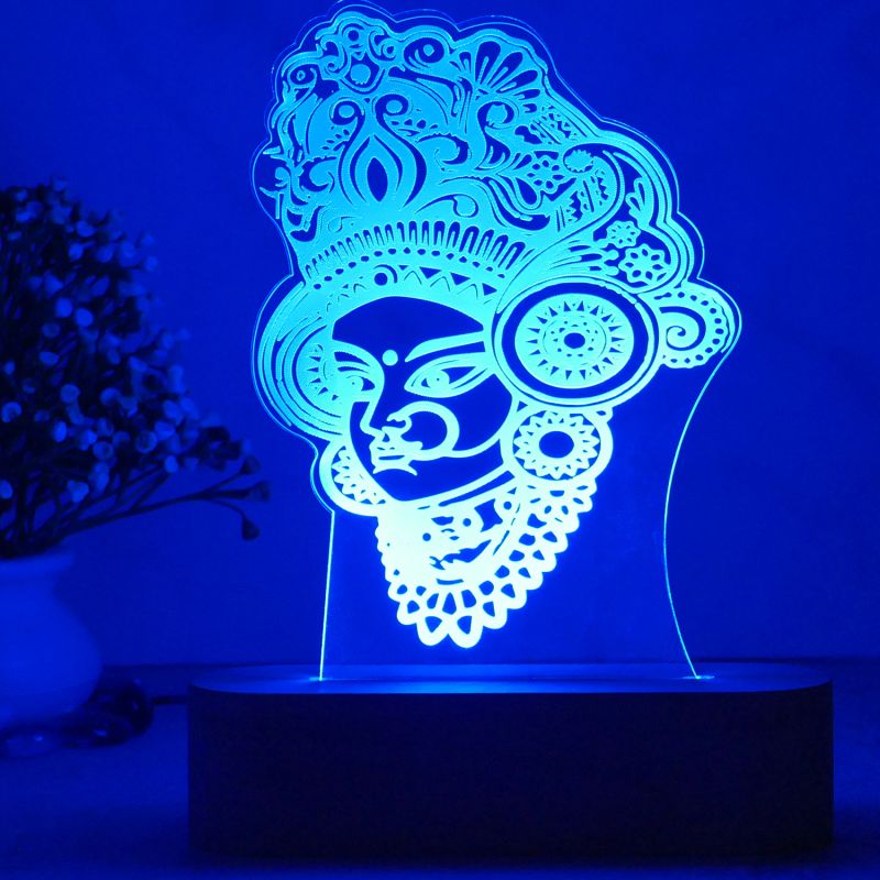 3D Illusion Durga Mata Led Night Lamp with 7 Color Changing Light | God Desk Table Lamp